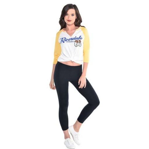 RIVERDALE Vixens Cropped 3/4 Sleeve Split Neckline Baseball Tee - Picture 1 of 8